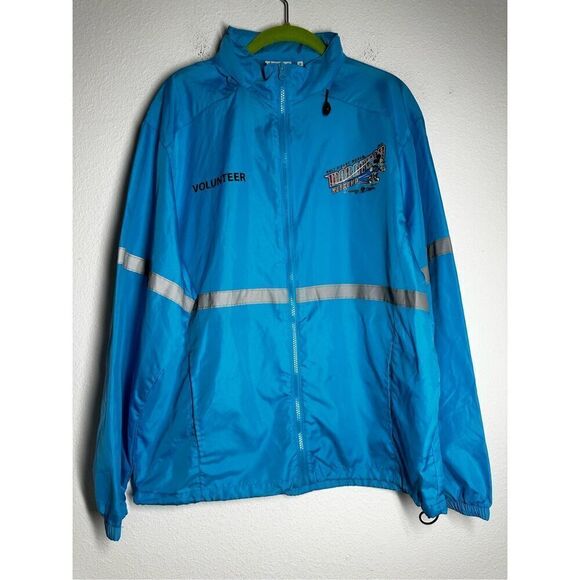 Rare Disney Parks Volunteer Windbreaker Medium UNISEX Full Zip Pockets Sky Blue - Picture 1 of 12